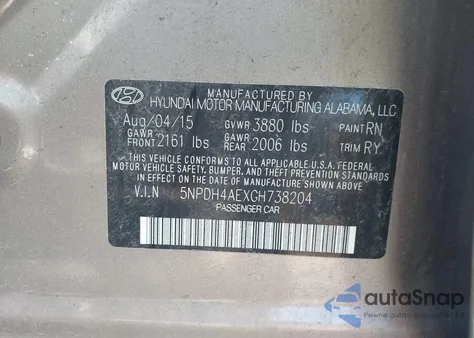 2016 Hyundai Elantra Value Edition z USA, uszkodzony, nr VIN 5NPDH4AEXGH738204